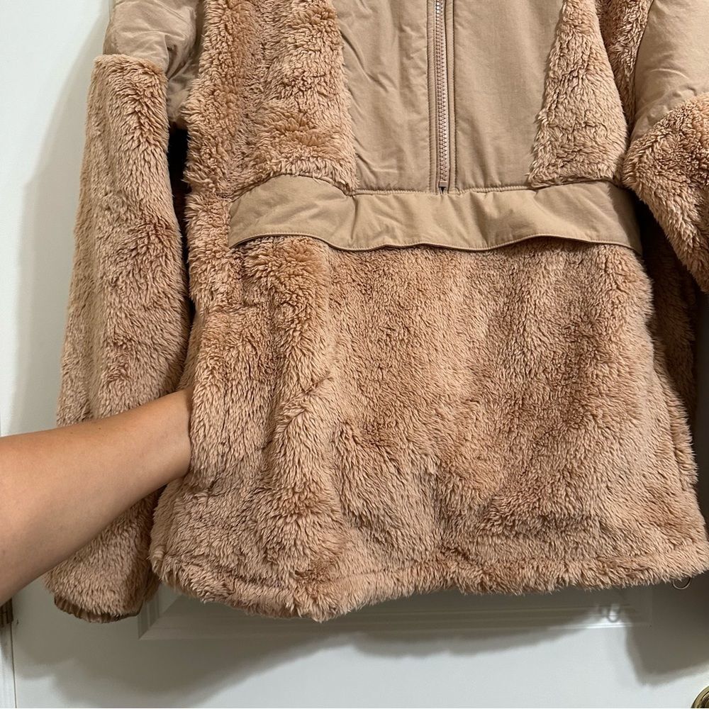 VICTORIA’S‎ SECRET PINK FLEECE TEDDY HALF ZIP OVERSIZED PULLOVER SWEATER NWT TAN - Picture 6 of 13